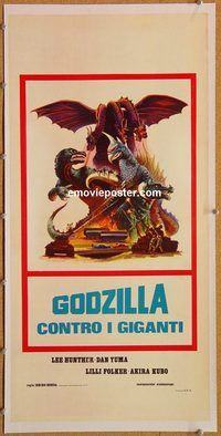 p232 GODZILLA ON MONSTER ISLAND linen Italian locandina movie poster '72