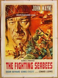 p229 FIGHTING SEABEES linen Italian movie poster R60s John Wayne c/u!