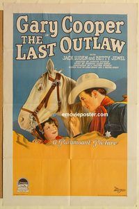 p313 LAST OUTLAW style B one-sheet movie poster '27 early Gary Cooper!