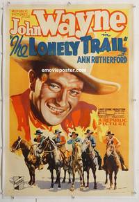 p468 LONELY TRAIL linen one-sheet movie poster '36 best John Wayne image!