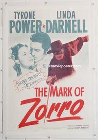 p480 MARK OF ZORRO linen one-sheet movie poster R46 Tyrone Power