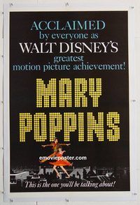 p481 MARY POPPINS style B linen one-sheet movie poster '64 Julie Andrews