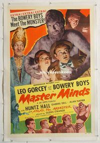 p482 MASTER MINDS linen one-sheet movie poster '49 Bowery Boys, Strange