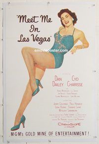 p484 MEET ME IN LAS VEGAS linen one-sheet movie poster '56 sexy Charisse!