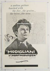 p490 MODIGLIANI OF MONTPARNASSE linen one-sheet movie poster '58 Philipe
