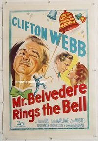 p493 MR BELVEDERE RINGS THE BELL linen one-sheet movie poster '51 Webb