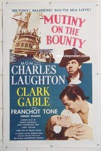 p494 MUTINY ON THE BOUNTY linen one-sheet movie poster R57 Laughton