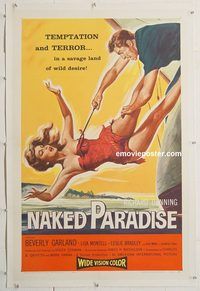 p496 NAKED PARADISE linen one-sheet movie poster '57 sexy Beverly Garland!