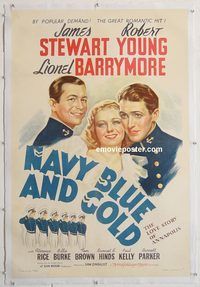 p497 NAVY BLUE & GOLD linen one-sheet movie poster R41 Stewart, Young