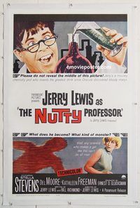 p502 NUTTY PROFESSOR linen one-sheet movie poster '63 mad Jerry Lewis!