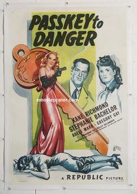 p513 PASSKEY TO DANGER linen one-sheet movie poster '46 Kane Richmond
