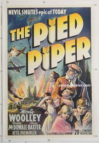 p516 PIED PIPER linen one-sheet movie poster '42 Monty Woolley