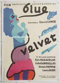 p273 BLUE VELVET linen Polish movie poster '86 David Lynch, Rossellini