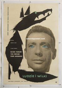 p275 MEN & WOLVES linen Polish movie poster '59 wild Cieslewicz art!