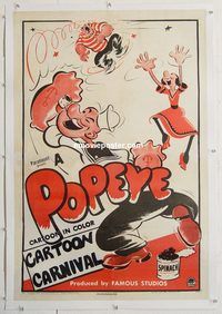 p519 POPEYE CARTOON CARNIVAL linen one-sheet movie poster '49 Paramount
