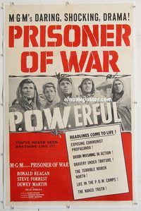 p522 PRISONER OF WAR linen one-sheet movie poster '54 Pres. Ronald Reagan!