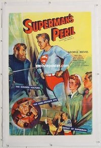 p569 SUPERMAN'S PERIL linen one-sheet movie poster '54 George Reeves