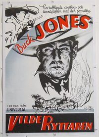p166 BUCK JONES linen Swedish movie poster '30s cool image!
