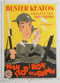 p170 DOUGHBOYS linen Swedish movie poster '30 Buster Keaton, Eilers