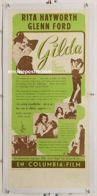 p164 GILDA linen Swedish insert movie poster '46 sexy Rita Hayworth!