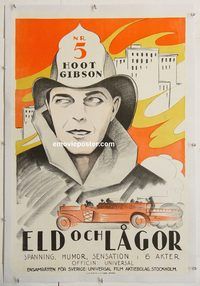 p179 HOOK & LADDER linen Swedish movie poster '24 Hoot Gibson
