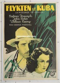 p185 MESSAGE TO GARCIA linen Swedish movie poster '36 Barbara Stanwyck