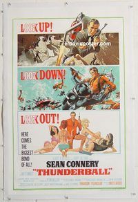 p582 THUNDERBALL linen one-sheet movie poster '65 Sean Connery as Bond