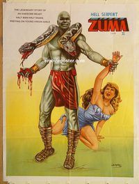 t271 ZUMA 2 HELL SERPENT #1 Pakistani movie poster '87 wild image!