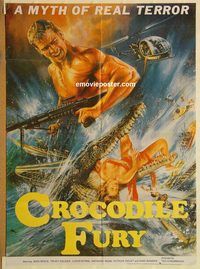 s243 CROCODILE FURY Pakistani movie poster '80s wild action image!