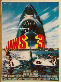 s587 JAWS 3-D Pakistani movie poster '83 Great White Shark horror!