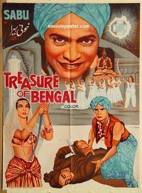 t178 TREASURE OF BENGAL Pakistani movie poster '54 Sabu, Luisa Boni