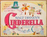 y110 CINDERELLA half-sheet movie poster R73 Walt Disney classic cartoon!