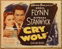 y125 CRY WOLF half-sheet movie poster '47 Errol Flynn, Barbara Stanwyck