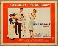 y225 HOUSEBOAT style A half-sheet movie poster '58 Cary Grant, Sophia Loren