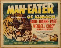 y294 MAN-EATER OF KUMAON half-sheet movie poster '48 Sabu, tiger image!