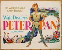 y369 PETER PAN half-sheet movie poster R69 Walt Disney classic!