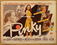 y375 PINKY half-sheet movie poster '49 Jeanne Crain, Elia Kazan, Barrymore