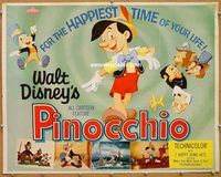 y376 PINOCCHIO half-sheet movie poster R62 Walt Disney classic!