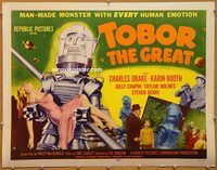 y465b TOBOR THE GREAT half-sheet movie poster '54 funky robot!
