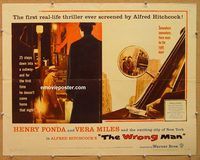 y518 WRONG MAN half-sheet movie poster '57 Henry Fonda, Miles, Hitchcock