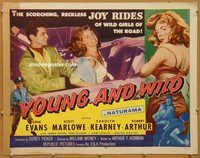 y524 YOUNG & WILD half-sheet movie poster '58 super sexy bad girl!