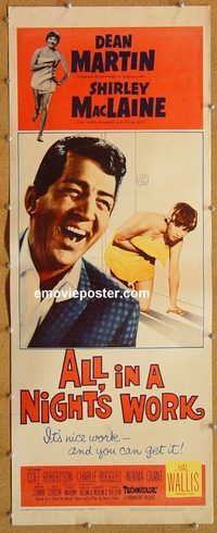 w056 ALL IN A NIGHT'S WORK insert movie poster '61 Dean Martin