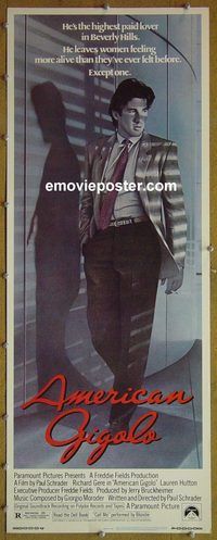 w058 AMERICAN GIGOLO insert movie poster '80 Gere as male prostitute!