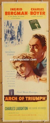 w067 ARCH OF TRIUMPH insert movie poster '47 Ingrid Bergman, Boyer