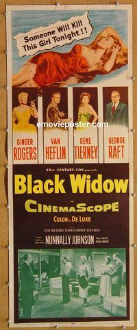 w103 BLACK WIDOW insert movie poster '54 Ginger Rogers, Tierney