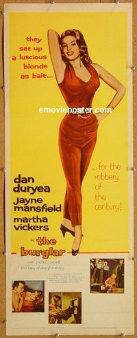 w115 BURGLAR insert movie poster '57 Jayne Mansfield, Dan Duryea