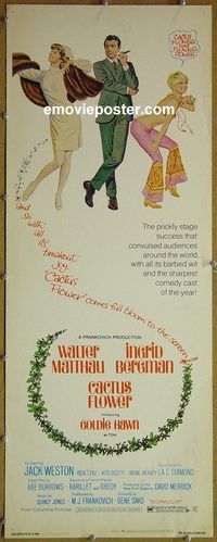 w122 CACTUS FLOWER insert movie poster '69 Matthau, Hawn