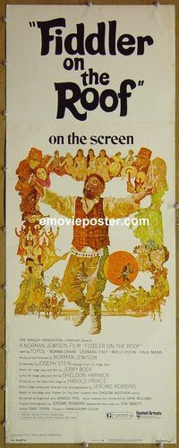 w192 FIDDLER ON THE ROOF insert movie poster '72 Topol, Molly Picon