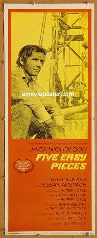w196 FIVE EASY PIECES insert movie poster '70 Jack Nicholson, Anspach