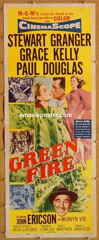 w234 GREEN FIRE insert movie poster '54 Grace Kelly, Stewart Granger
